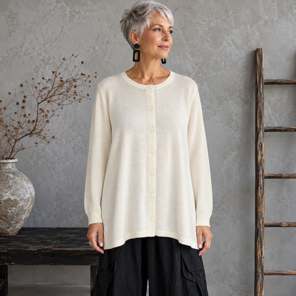 Lands End Ivory Cashmere NWT Button Cardigan Sweater 1X